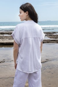 Linen blend blouse with knitted details ivory