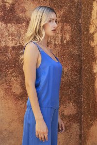 Satin tank top with knitted details royal blue