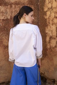 Poplin blouse with knitted details white