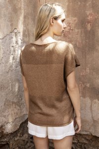Cotton-lurex open-knit top warm sand