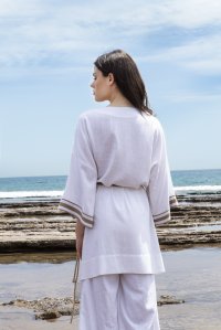 Linen blend kimono with knitted details ivory