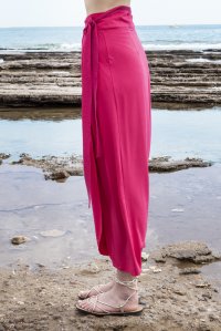 Jersey wrap midi skirt with knitted details fuchsia