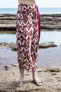 Viscose printed wrap skirt with knitted details multicolored fuchsia