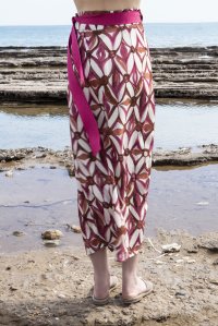 Viscose printed wrap skirt with knitted details multicolored fuchsia