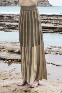 Lurex two-toned maxi skirt khaki -tan gold