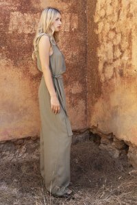 Crepe marocaine jumpsuit with knitted details khaki