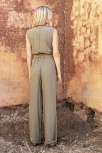 Crepe marocaine jumpsuit with knitted details khaki