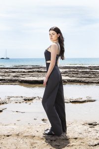 Stretch cut-out jumpsuit with knitted details black
