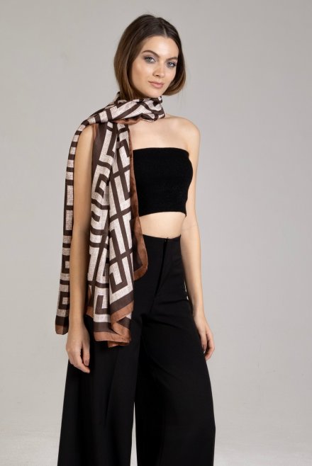 Scarf with geometric pattern brown-ivory