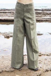 Linen extra-flare pants khaki