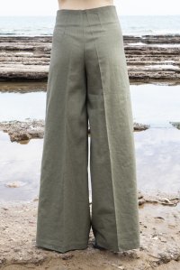 Linen extra-flare pants khaki