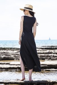 Linen blend maxi dress with knitted details black