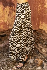 Satin printed skirt black-ivory-gold