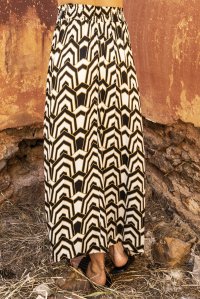Satin printed skirt black-ivory-gold