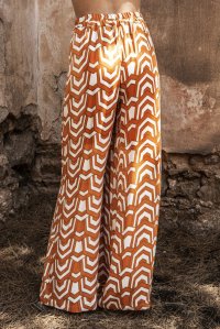 Satin printed wide leg pants orange-ivory-gold