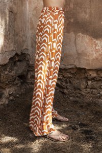 Satin printed wide leg pants orange-ivory-gold