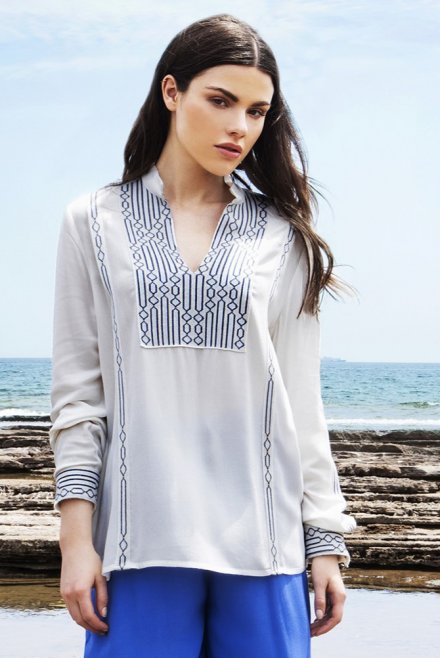 Crepe marocaine blouse with knitted details ivory