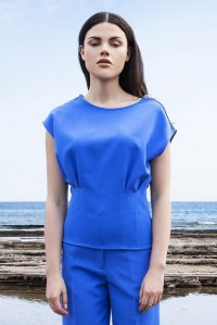 Stretch cap sleeved top with knitted details royal blue