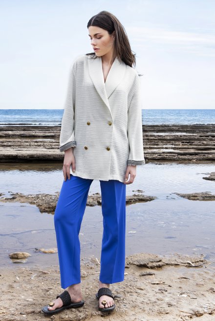 Tweed blazer with knitted details ivory