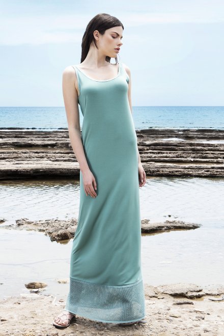 Jersey dress with knitted details teal