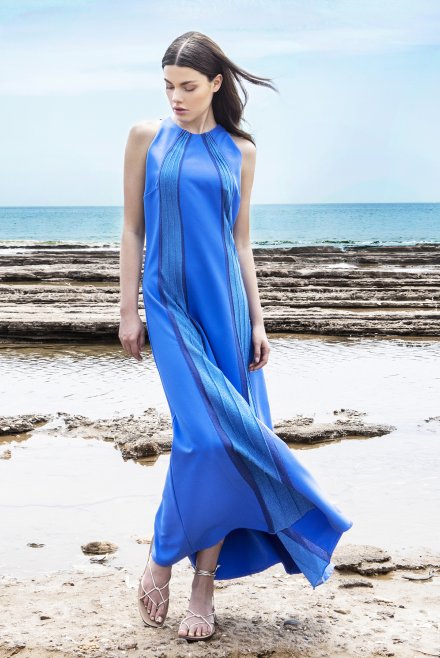 Ελαστικό μάξι φόρεμα με πλεκτές λεπτομέριες royal blue