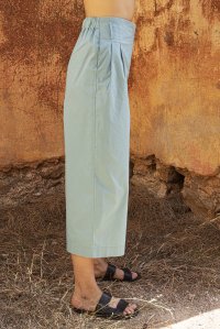 Poplin wide leg pants with knitted details teal