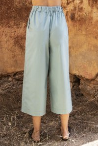 Poplin wide leg pants with knitted details teal