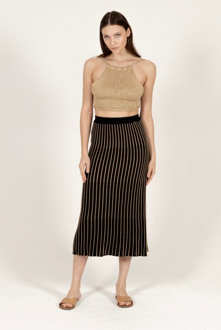 Cotton-lurex stiped skirt black -tan gold