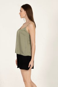 Satin basic top with knitted details khaki