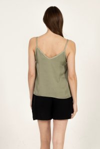 Satin basic top with knitted details khaki