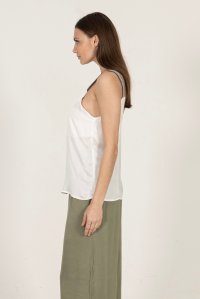 Satin tank top with knitted details ivory