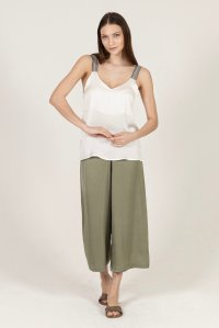Satin tank top with knitted details ivory