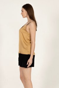 Satin tank top with knitted details gold
