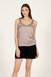 Satin tank top with knitted details elephant