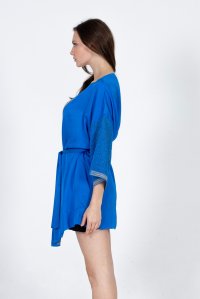Satin kimono with knitted details royal blue