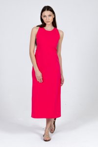 Stretch cut-out midi dress with knitted details fuchsia
