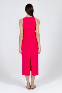 Stretch cut-out midi dress with knitted details fuchsia