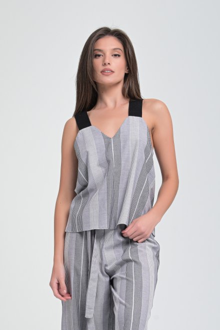 Striped top with knitted details grey-silver