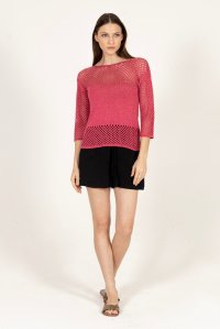 Metallic open-knit sweater fuchsia