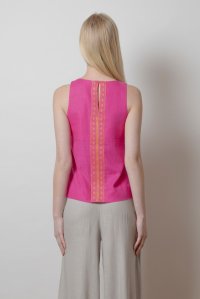 Linen crop top with knitted details fuchia