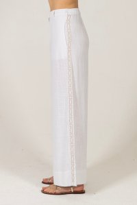 Φαρδύ παντελόνι με λινό και πλεκτές λεπτομέριες ivory