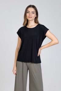 Jersey short sleeved top with knitted details black