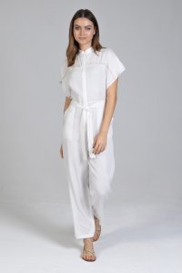 Τένσελ ολόσωμη φόρμα με πλεκτές λεπτομέριες white