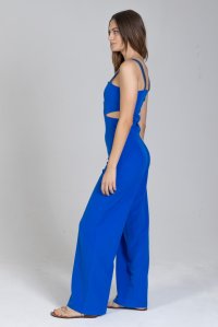 Ελαστική ολόσωμη φόρμα με cut-out και πλεκτές λεπτομέριες royal blue