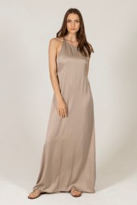 Satin maxi dress with handmade knitted details elephant