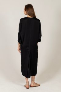 Σατέν φόρεμα-καφτάνι με πλεκτές λεπτομέρεις black