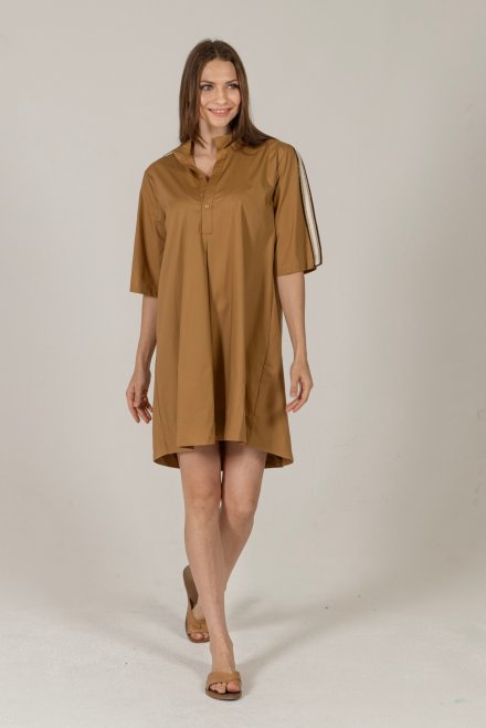 Poplin mini dress with knitted details camel