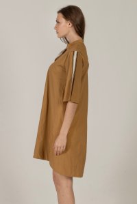 Poplin mini dress with knitted details camel