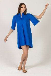 Μίνι φόρεμα από ποπλίνα με πλεκτές λεπτομέριες royal blue