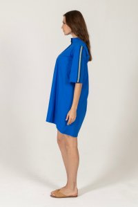 Μίνι φόρεμα από ποπλίνα με πλεκτές λεπτομέριες royal blue